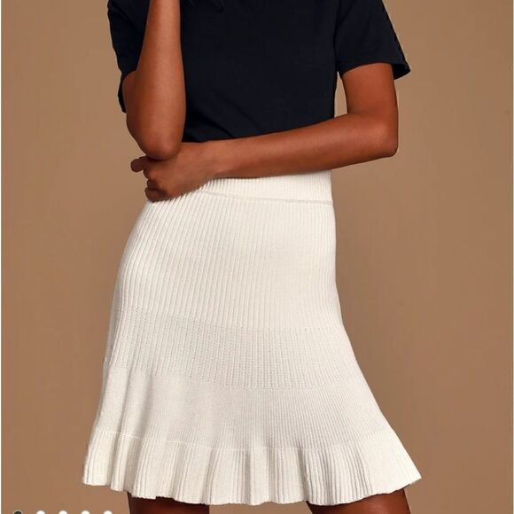 NEW Free People Cream Solid Gold Ribbed Knit Skirt - Picture 7 of 15